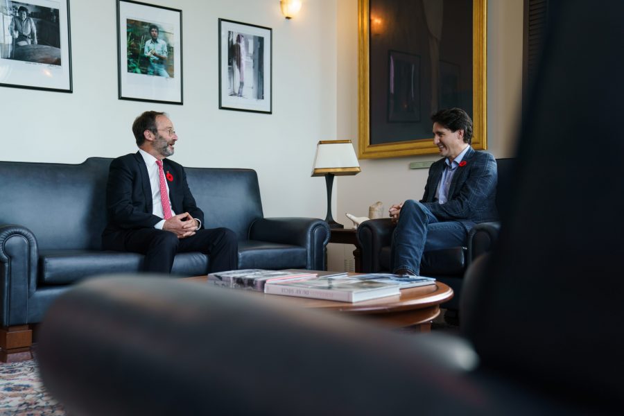 Prime Minister Justin Trudeau meets with Senator Marc Gold in Ottawa on November 9, 2021.