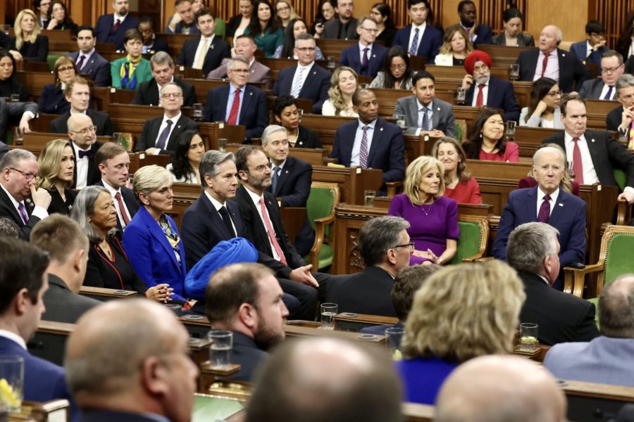 Senators and MPs gather in the House of Commons to hear an address by U.S. President Joe Biden on March 24, 2023.
